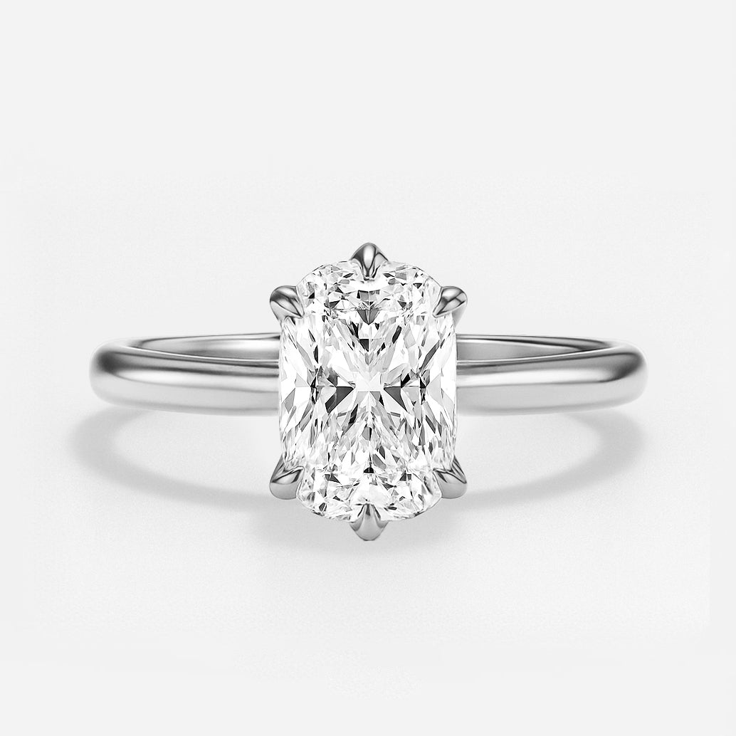 The Aurelia Ring – Elongated Cushion Diamond Six-Claw Solitaire with Tulip Basket & Vintage Gallery