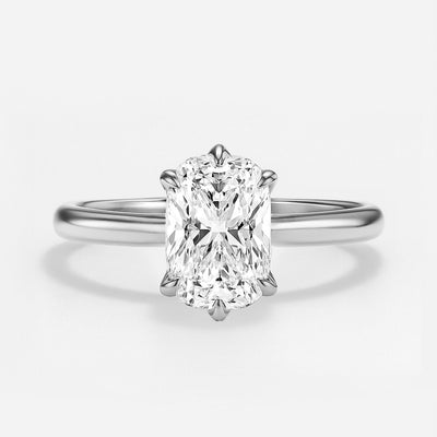 The Aurelia Ring – Elongated Cushion Diamond Six-Claw Solitaire with Tulip Basket & Vintage Gallery
