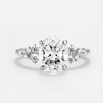 The Maria Ring -  Oval Lab Grown Diamond with Round Brilliant Accents