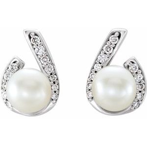 Platinum Cultured White Freshwater Pearl & 1/10 CTW Natural Diamond Earrings