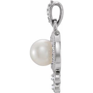 Platinum Cultured White Freshwater Pearl & 1/8 CTW Natural Diamond Pendant