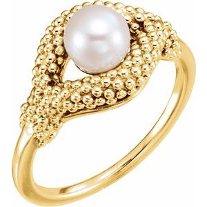 14K Yellow Cultured White Freshwater Pearl Beaded Ring