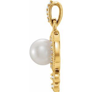 14K Yellow Cultured Freshwater Pearl & 1/8 CTW Natural Diamond Pendant