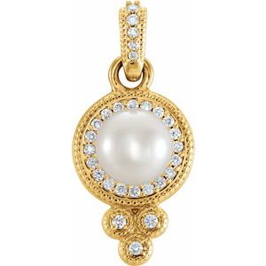 14K Yellow Cultured Freshwater Pearl & 1/8 CTW Natural Diamond Pendant