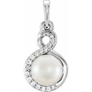Platinum Cultured White Freshwater Pearl & .07 CTW Natural Diamond Pendant