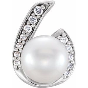 Platinum Cultured White Freshwater Pearl & .06 CTW Natural Diamond Pendant