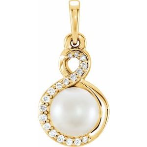 14K Yellow Cultured White Freshwater Pearl & .07 CTW Natural Diamond Pendant