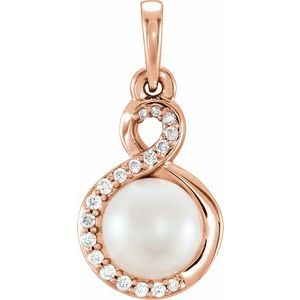 14K Rose Cultured White Freshwater Pearl & .07 CTW Natural Diamond Pendant