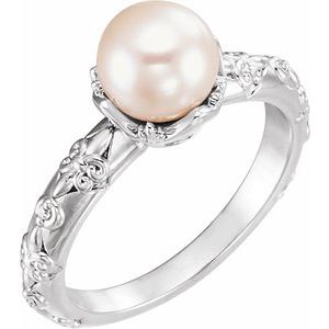 Sterling Silver Cultured White Freshwater Pearl & .02 CTW Natural Diamond Ring