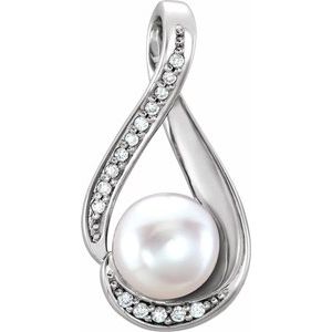 Sterling Silver Cultured White Freshwater Pearl & .03 CT Natural Diamond Pendant