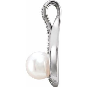 Sterling Silver Cultured White Freshwater Pearl & .03 CT Natural Diamond Pendant