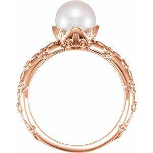 14K Rose Cultured White Freshwater Pearl & .02 CTW Natural Diamond Ring