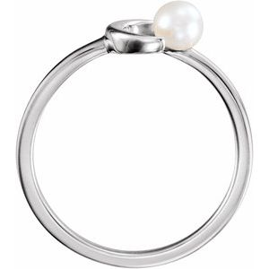 14K White Cultured White Freshwater Pearl Crescent Moon Ring