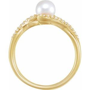 14K Yellow Cultured White Freshwater Pearl & 1/10 CTW Natural Diamond Ring