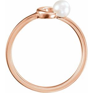 14K Rose Cultured White Freshwater Pearl Crescent Moon Ring
