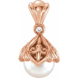 14K Rose Cultured Freshwater Pearl & .02 CTW Natural Diamond Fleur-de-lis Pendant