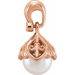 14K Rose Cultured Freshwater Pearl & .02 CTW Natural Diamond Fleur-de-lis Pendant