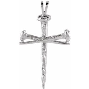 14K White 34x24 mm Nail Design Cross Pendant