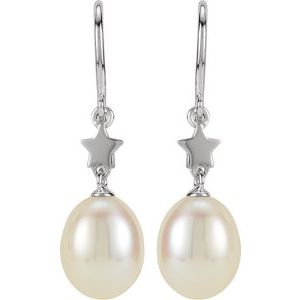 14K White Cultured White Freshwater Pearl Star Earrings