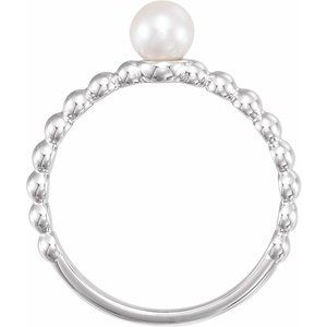 14K White Cultured White Freshwater Pearl Stackable Ring