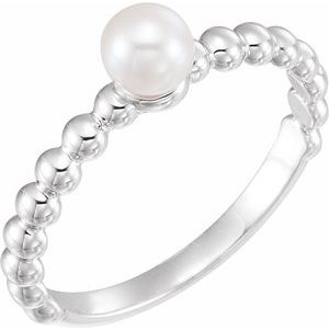 14K White Cultured White Freshwater Pearl Stackable Ring