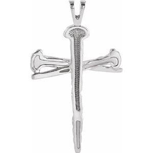 Sterling Silver 43x29.5 mm Nail Design Cross Pendant