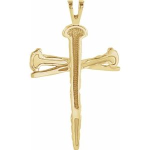 14K Yellow 34x24 mm Nail Design Cross Pendant