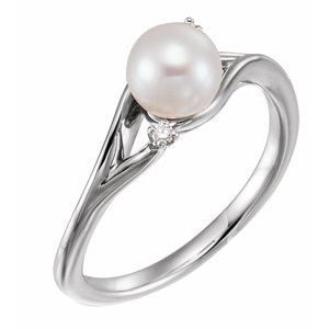 Platinum Cultured White Freshwater Pearl & .03 CTW Natural Diamond Bypass Ring