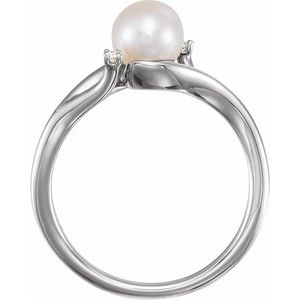 Platinum Cultured White Freshwater Pearl & .03 CTW Natural Diamond Bypass Ring