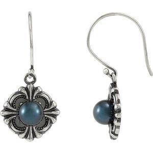 Sterling Silver Cultured Black Freshwater Pearl Earrings