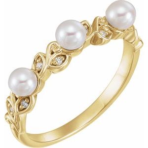 14K Yellow Cultured White Seed Pearl & .03 CTW Natural Diamond Ring