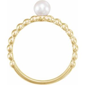 14K Yellow Cultured White Freshwater Pearl Stackable Ring