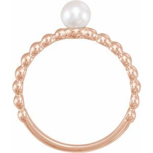 14K Rose Cultured White Freshwater Pearl Stackable Ring