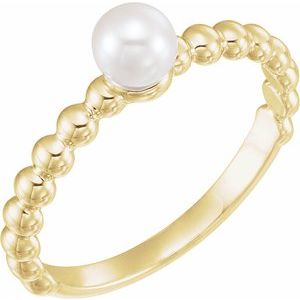 14K Yellow Cultured White Freshwater Pearl Stackable Ring