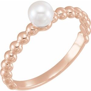 14K Rose Cultured White Freshwater Pearl Stackable Ring