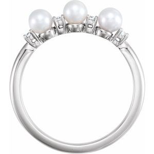 Sterling Silver Cultured White Freshwater Pearl & .06 CTW Natural Diamond Ring