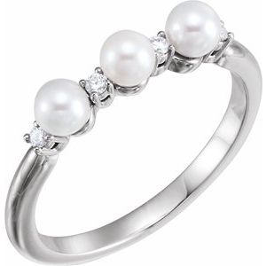 Sterling Silver Cultured White Freshwater Pearl & .06 CTW Natural Diamond Ring