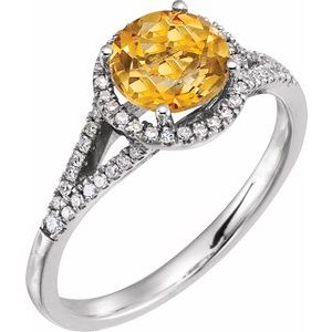 14K White Gold Natural Citrine & 0.17CTW Natural Diamond Ring