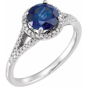 14K White Lab-Grown Blue Sapphire & 1/6 CTW Natural Diamond Ring