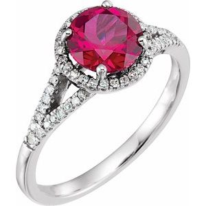 14K White Lab-Grown Ruby & 1/6 CTW Natural Diamond Ring