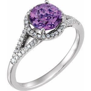 14K White Natural Amethyst & 1/6 CTW Natural Diamond Ring