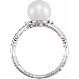 Sterling Silver Cultured White Freshwater Pearl & .04 CTW Natural Diamond Ring