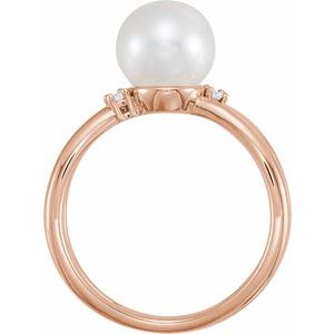 14K Rose Cultured White Freshwater Pearl & .04 CTW Natural Diamond Ring