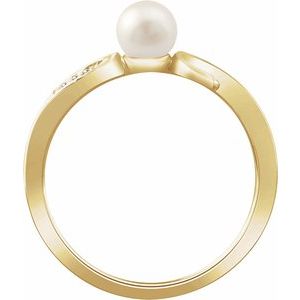 14K Yellow Cultured White Freshwater Pearl & .02 CTW Natural Diamond Ring