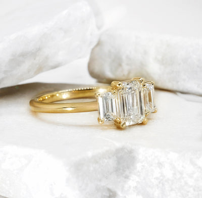 Three Stone Emerald Cut Lab-Grown Diamond Ring - Sophie
