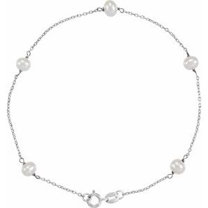 14K White Cultured White Freshwater Pearl 5-Station 7" Bracelet