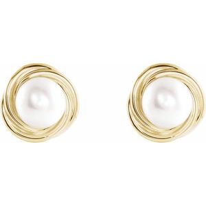 14K Yellow Cultured White Akoya Pearl Earrings