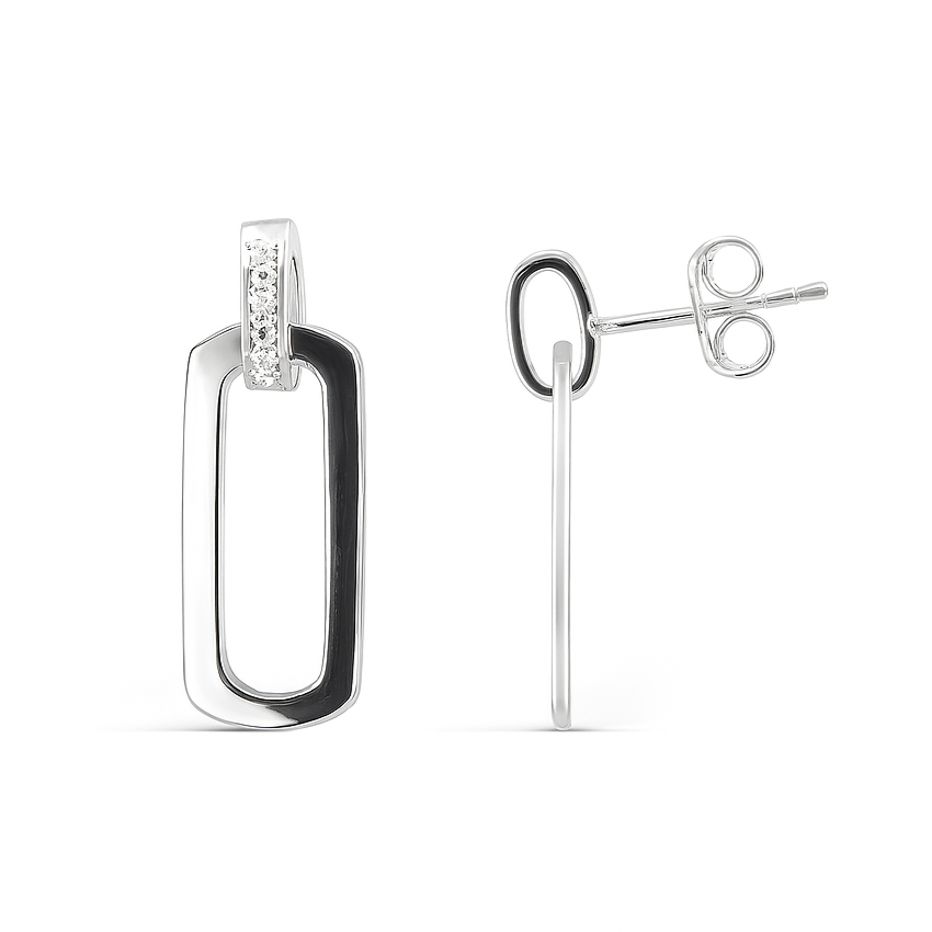 Sterling Silver Geometric Drop Earrings with CZ Accents