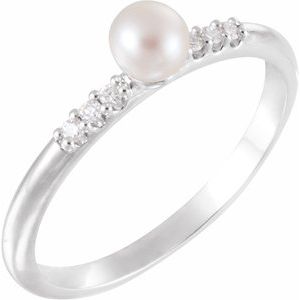 Sterling Silver Cultured White Freshwater Pearl & .05 CTW Natural Diamond Ring