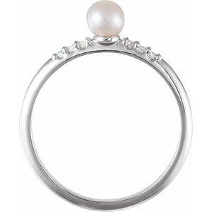 Platinum Cultured White Freshwater Pearl & .05 CTW Natural Diamond Ring